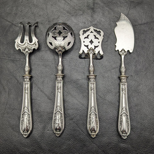 French antique sterling silver handle hors d'oeuvre cutlery set in case